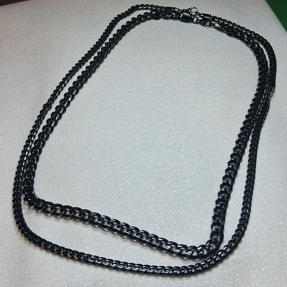 MooHam Cuban Black Double Layer Chain Necklace New